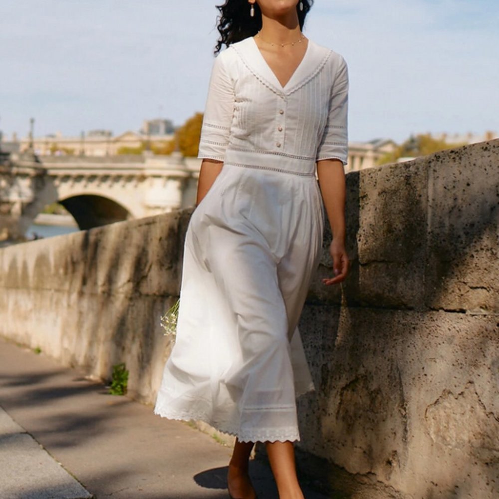 Simple Retro Fiona Cotton Midi Dress White Women's Medium NWT